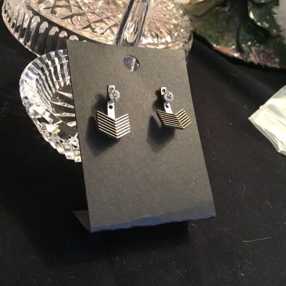 Silvertone and Clear Crystal Earrings - Picture 3 of 7